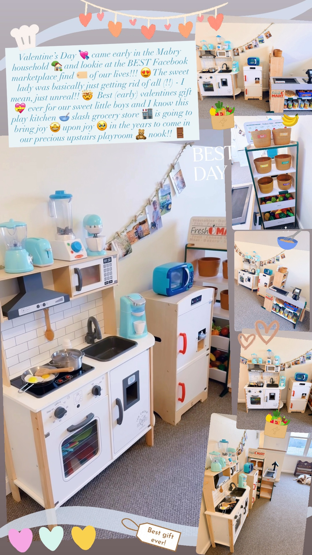 Valentine’s Day 💘 came early in the Mabry household 🏡 and lookie at the BEST Facebook marketplace find 🏷️ of our lives!!! 😍 The best deal - I mean, just unreal!! 🤯  Best (early) valentines gift 💝 ever for our sweet little boys and I know this play kitchen 🥣 slash grocery store 🏬 is going to bring joy 🤩 upon joy 🥹 in the years to come in our precious upstairs playroom 🧸 nook!! 🚪 

#LTKKids #LTKHome