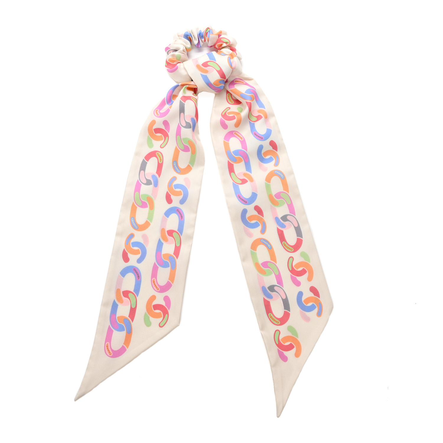 Silk CC Twilly Hair Tie White Multicolor | FASHIONPHILE (US)
