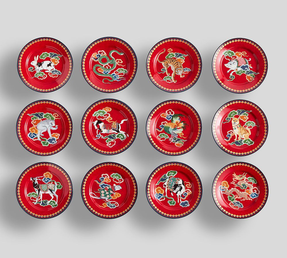 Lunar New Year Stoneware Appetizer Plates - Mixed Set of 12 | Pottery Barn (US)