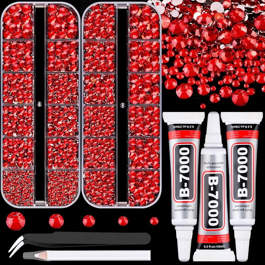 Resin Rhinestones for Crafting with B7000 Jewelry Glue, 2 Boxes Red Flatback Crystals with 3Pcs 1... | Amazon (US)