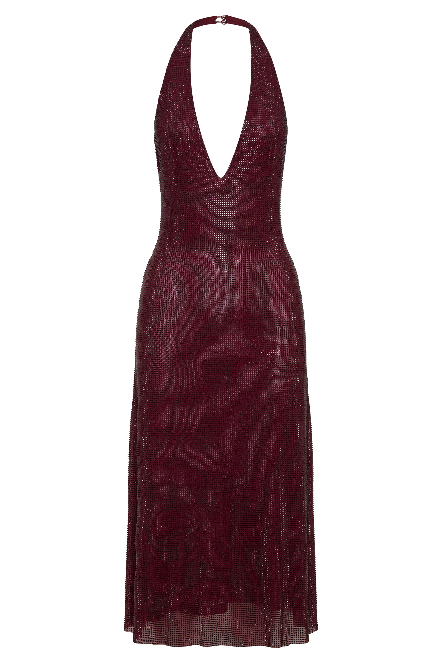Diamante Halter Midi Dress - Mahogany | MESHKI US