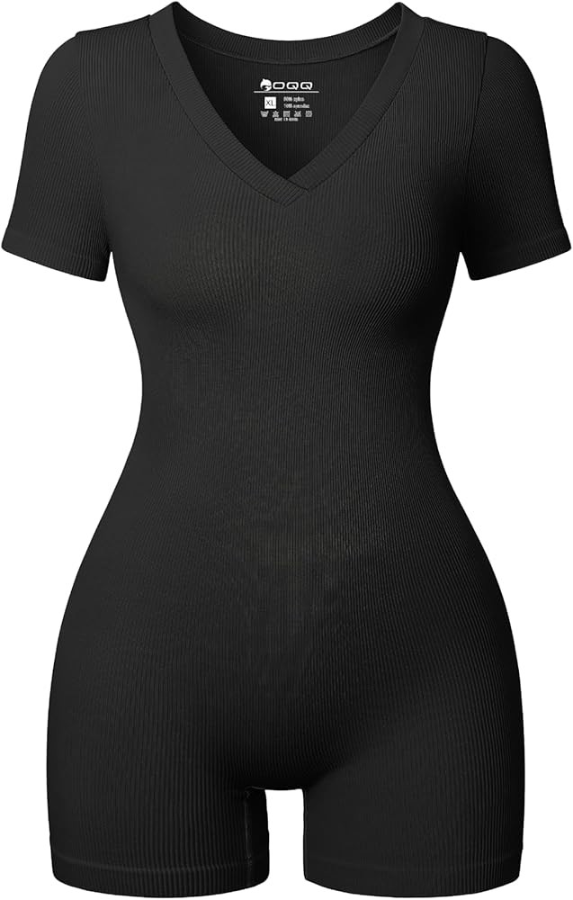 OQQ Women Rompers Short Sleeve V Neck Summer Casual Stretch Overalls Shorts Jumpsuit 2025 Clothes | Amazon (US)