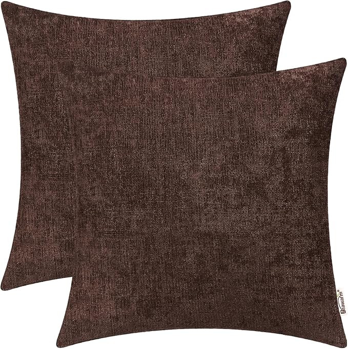 BRAWARM Throw Pillow Covers 22x22 Inches - Coffee Chenille Pillow Covers Pack of 2, Solid Dyed So... | Amazon (US)
