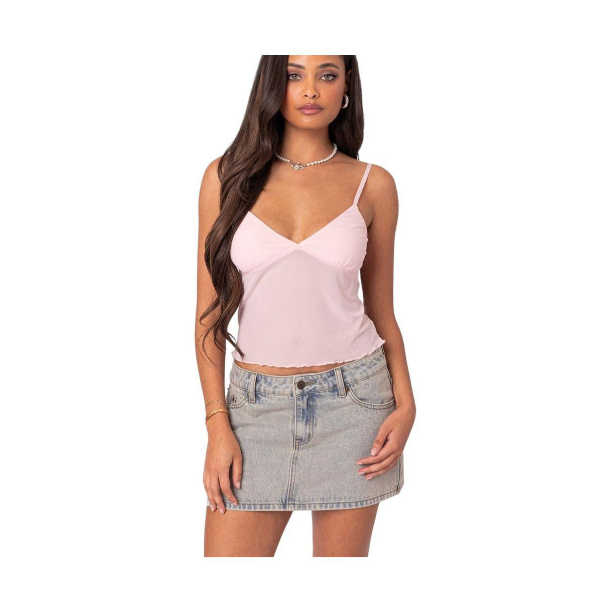 Edikted Womens Serafina Sheer Mesh Tank Top - Pink | Macy's