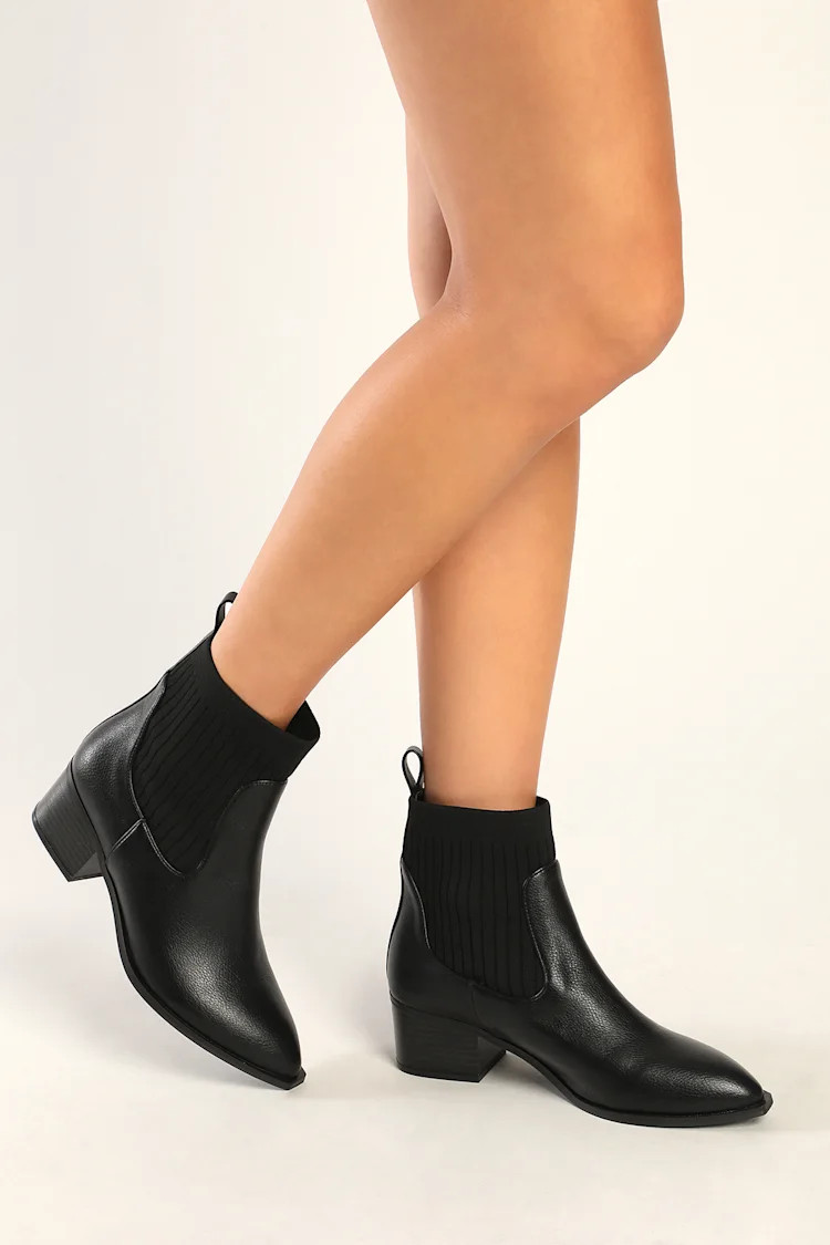 Core Black Knit Pointed-Toe Ankle Booties | Lulus (US)