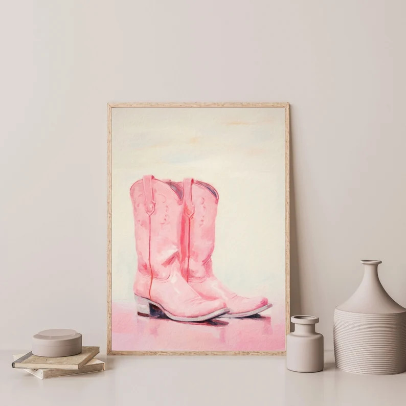 Pink Cowgirl Boots Print Pastel Minimal Retro Wall Art Trendy Preppy Bedroom Apartment Decor P 14... | Etsy (US)