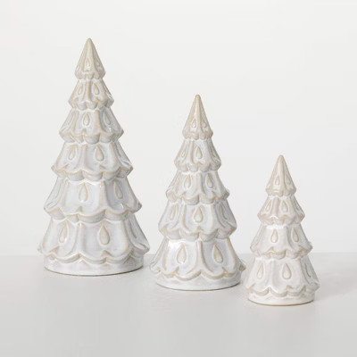 6"H  8"H & 10"H Sullivans Christmas Ceramic Cream Pine Tree Set of 3  Cream | Target