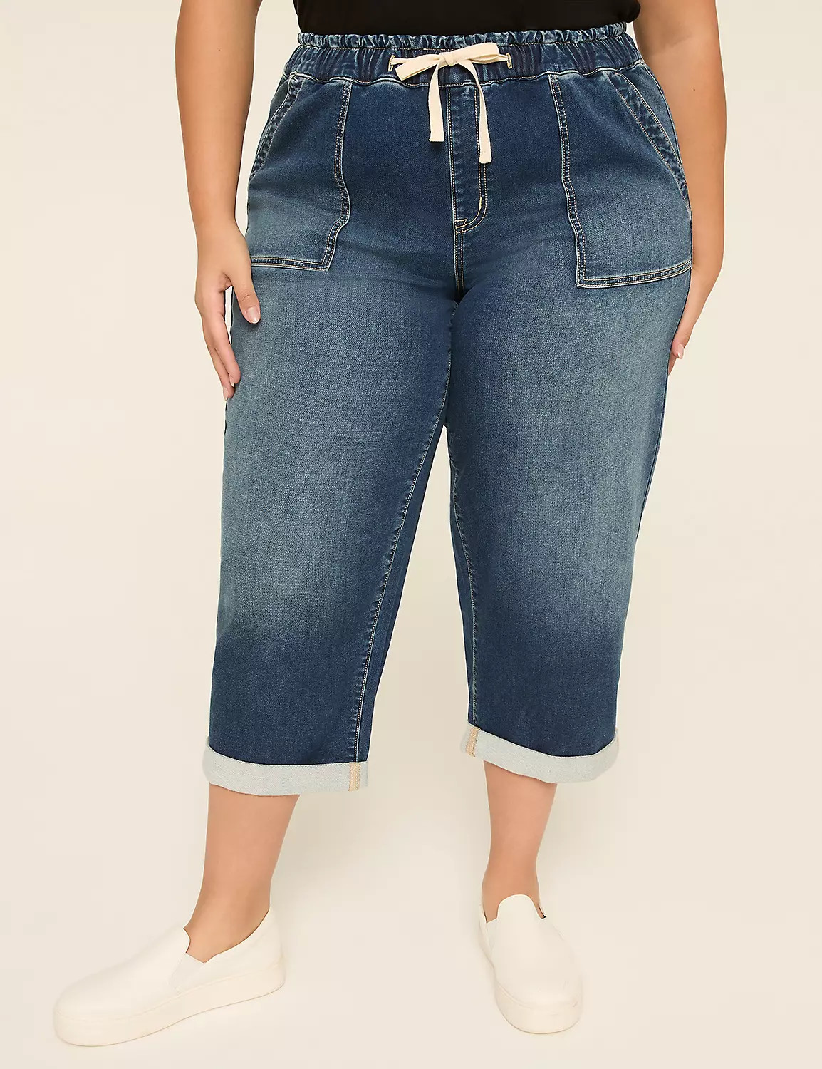 Pull-On High-Rise Boyfriend Cloud Knit Denim Capri | Lane Bryant (US)