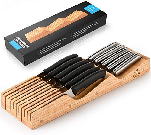 Zulay Kitchen Bamboo Knife Drawer Organizer Insert - Edge-Protecting Knife Organizer Block Holds Up  | Amazon (US)