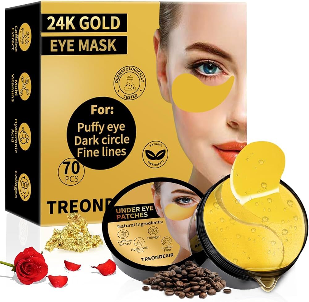 24K Gold Eye Masks for Dark Circles and Puffiness 70PCS, Under Eye Patches Gel Pads for Puffy Eye... | Amazon (US)