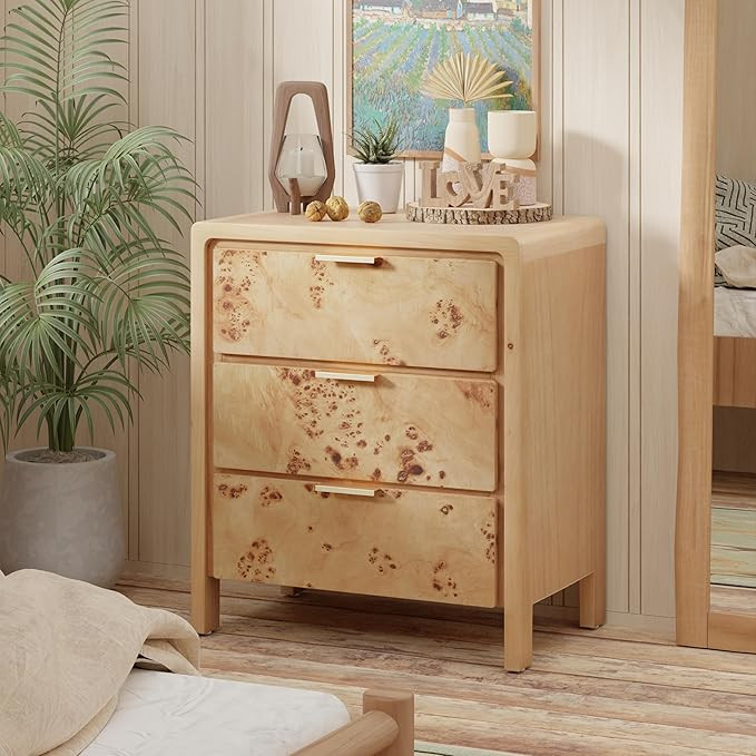 Farmhouse Nightstand with 3 Drawer, Distressed Wood Rustic Accent Dresser, Burl Nightstand for Be... | Amazon (US)