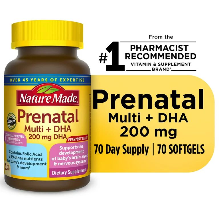 Nature Made Prenatal Multi + DHA, 70 Softgels, Prenatal Vitamins & Minerals, Clinically Proven Ab... | Walmart (US)