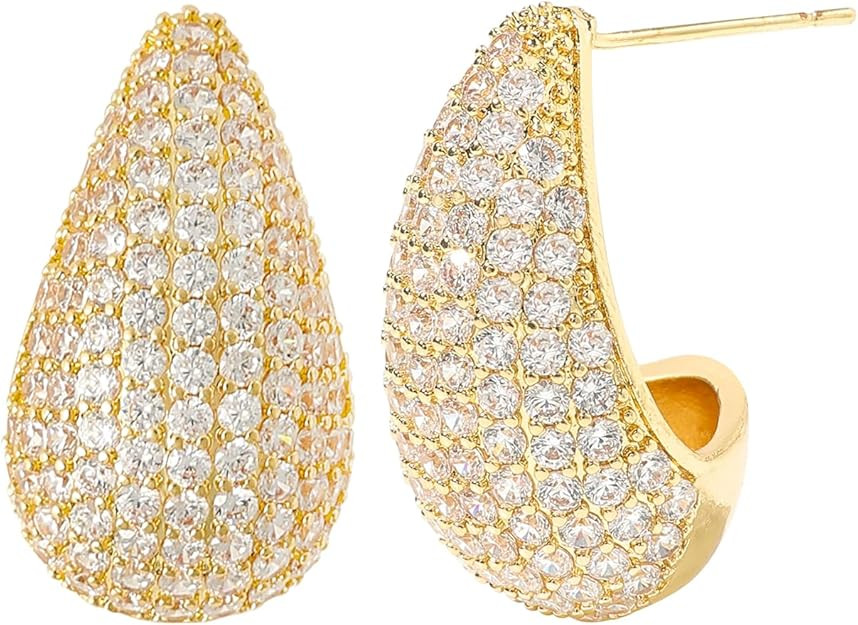 Chunky 18K Gold Plated Hoop Earring Silver Teardrop Earrings for Women Water Drop Lightweight Rhi... | Amazon (US)