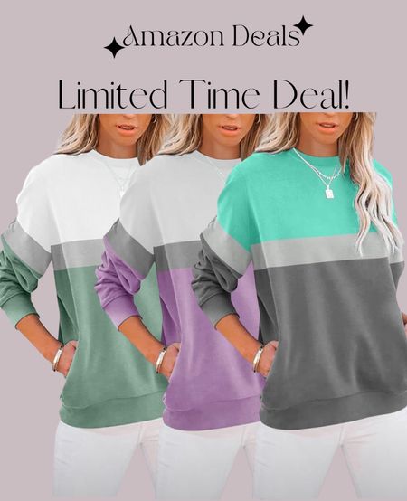Amazon deals / TICTICMIMI Women's Casual Long Sleeve Color Block/Solid Tops Crewneck Sweatshirts Cute Loose Fit Pullover with Pockets

#LTKSaleAlert #LTKOver40 #LTKFindsUnder50