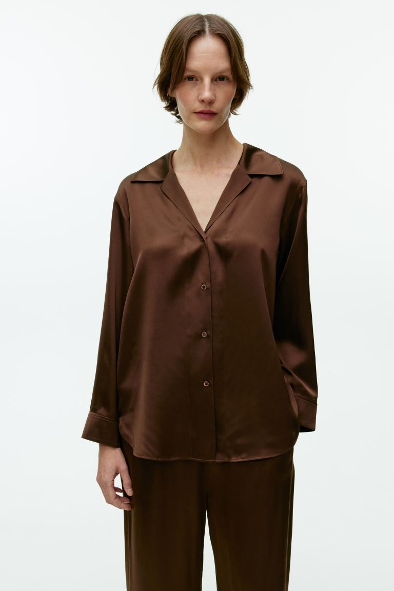 Relaxed Silk Shirt - Brown - Ladies | H&M GB | H&M (UK, MY, IN, SG, PH, TW, HK)