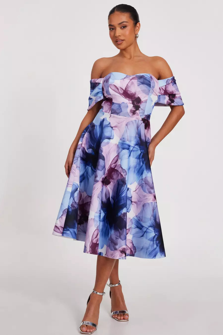 Petite Light Blue Floral Skater Dress | Quiz Clothing