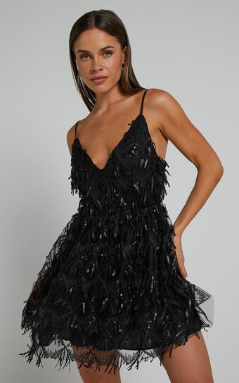 Khrizza Mini Dress - Sequin Gathered Dress in Black | Showpo (US, UK & Europe)