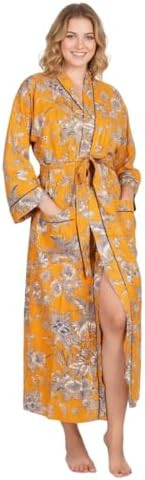 COTSILER Cotton Block Print Kimono Robe for Women Long Bathrobe with Belt & Pockets For Summer Li... | Amazon (US)