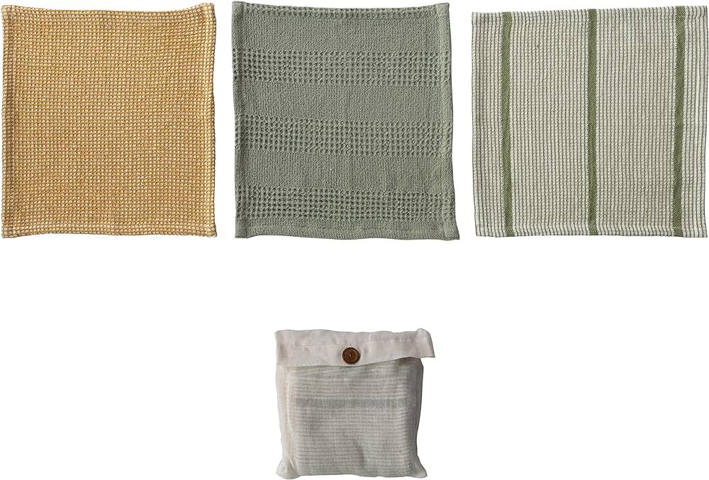 Creative Co-Op Cotton Waffle Weave Dish Cloths with Loop, Green, Sage, and Mustard, Set of 3 in B... | Amazon (US)