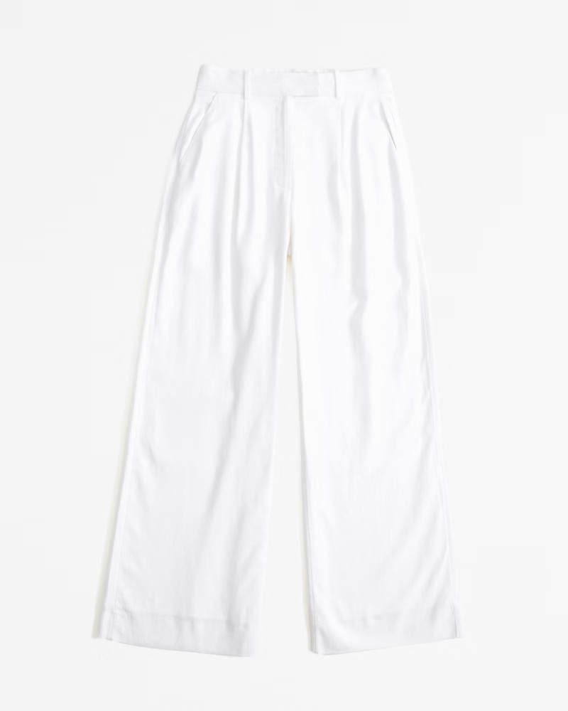 Abercrombie & Fitch Women's A&F Harper Tailored Linen-Blend Pant in White - Size 26 LONG | Abercrombie & Fitch (US)