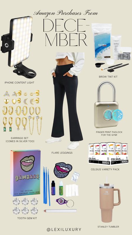 Amazon finds from December! ✨ | flare leggings, flare yoga pants, Amazon flare leggings, tooth gem kit, iphone light, earrings set, gold earrings set 

#LTKGiftGuide