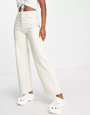 Weekday Ace cotton high waist wide leg jeans in tinted ecru | ASOS (Global)
