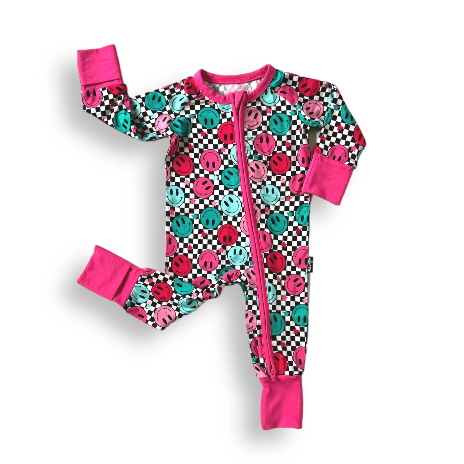 ZIP ROMPER - Pink Check Smile | millie + roo