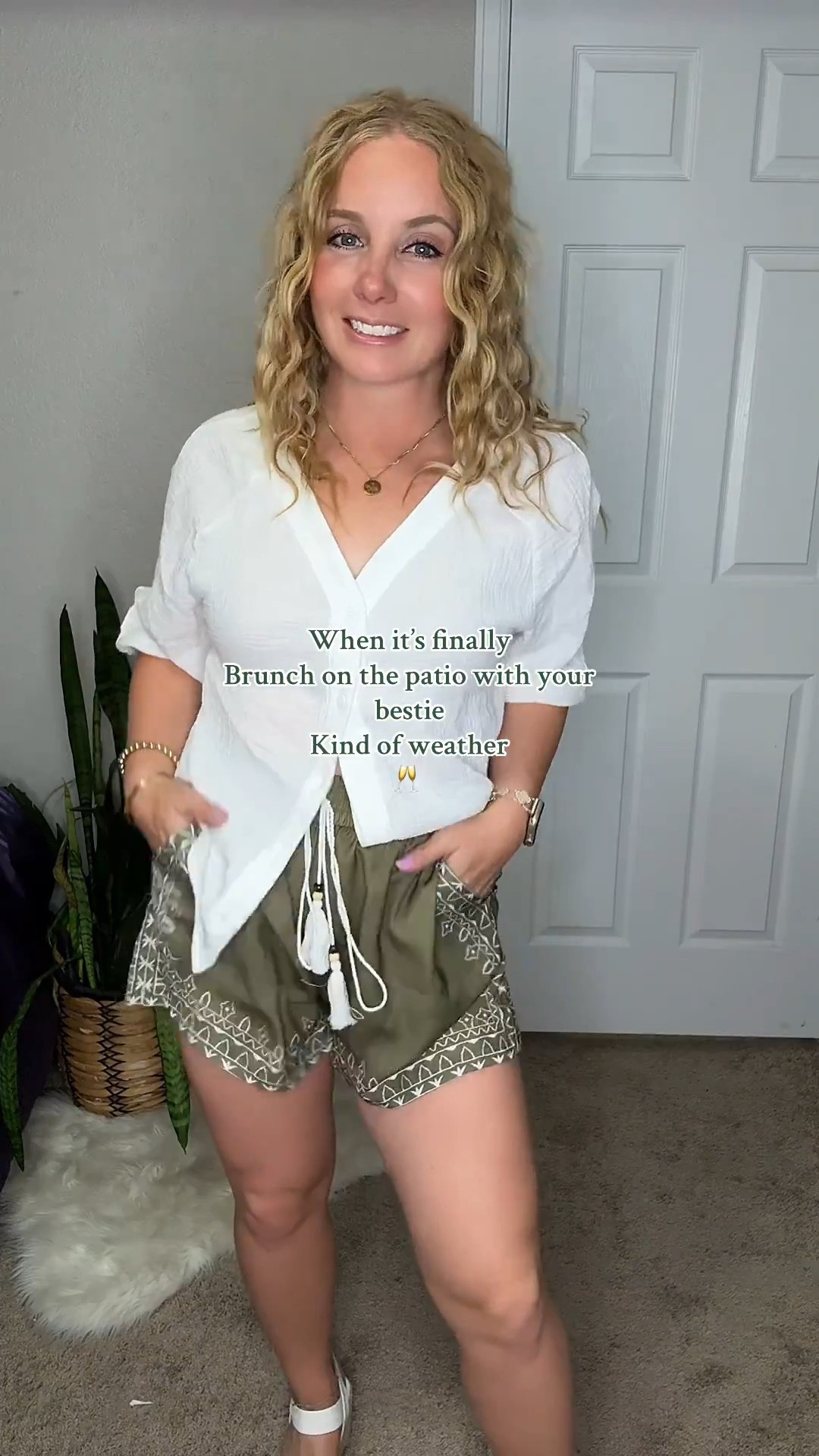 Green shorts with cottony gauze button down shirt, brown purse and wedge heels 




Amazon outfits, summer outfit inspo, outfit ideas, casual outfits amazon, amazon outfits every day, spring outfits 2026, summer outfits, summer brunch outfit, summer date night 

#LTKPetite #LTKSaleAlert