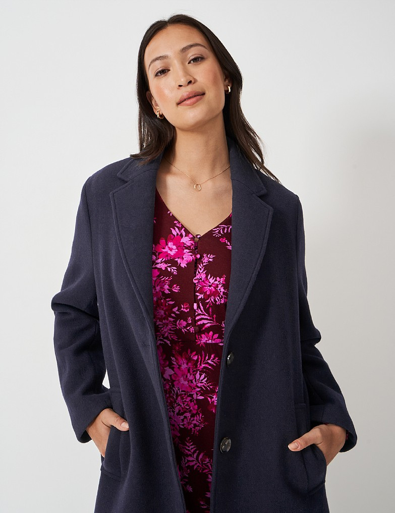 Women's Wool Blend Coat in Navy from Crew Clothing Company | Crew Clothing (UK)