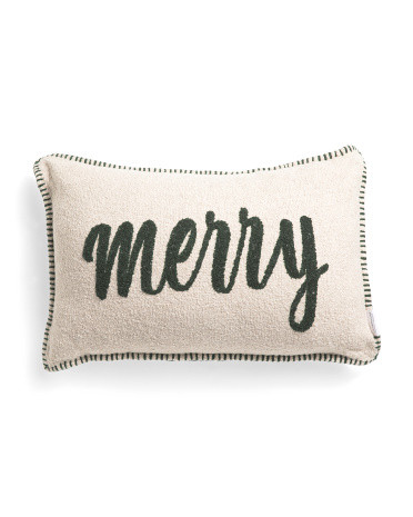 16x24 Merry Embroidered Pillow With Whipstitch Trim | TJ Maxx