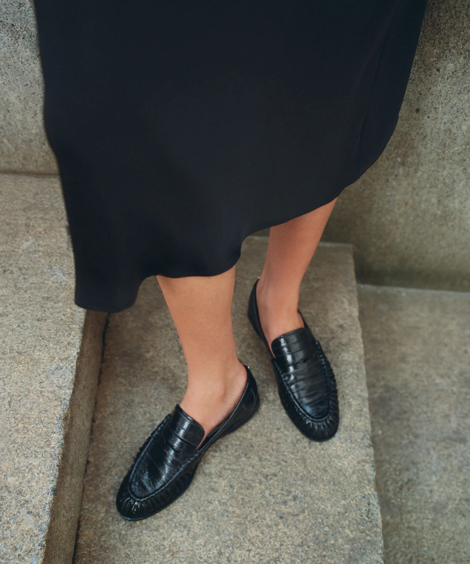 BAXEN Noir Embossed Leather Pointed-Toe Penny Loafers | Dolce Vita | DolceVita.com