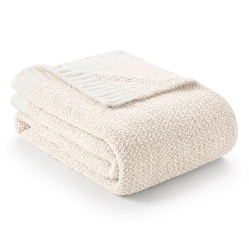 Snuggle Sac Buttery Ivory Throw Blanket for Couch, Reversible Super Soft Knitted Blankets, Warm Cozy Knit Fuzzy Plush Lightweight Throws Dupes for Sofa, Bed, Picnic, Ivory, 50 x 60 inches | Amazon (US)
