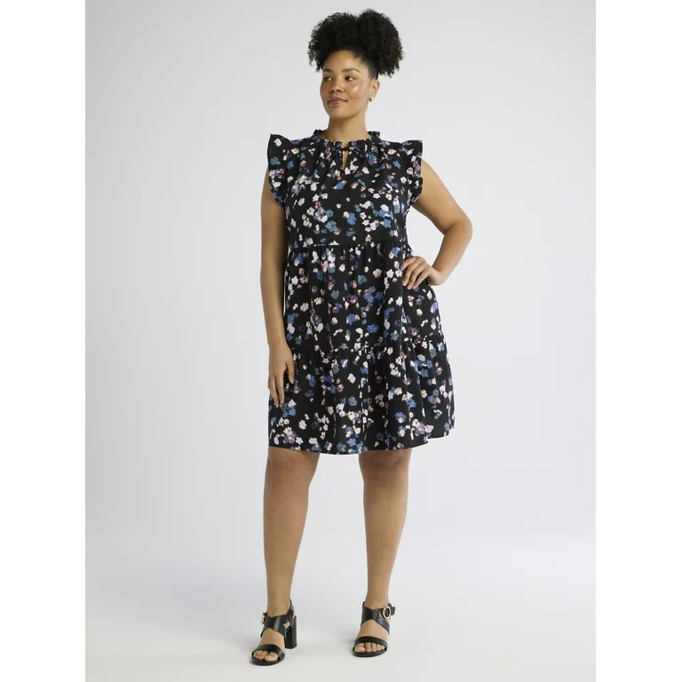 Time and Tru Women's Flutter Sleeve Mini Dress, Sizes XS-XXXL | Walmart (US)