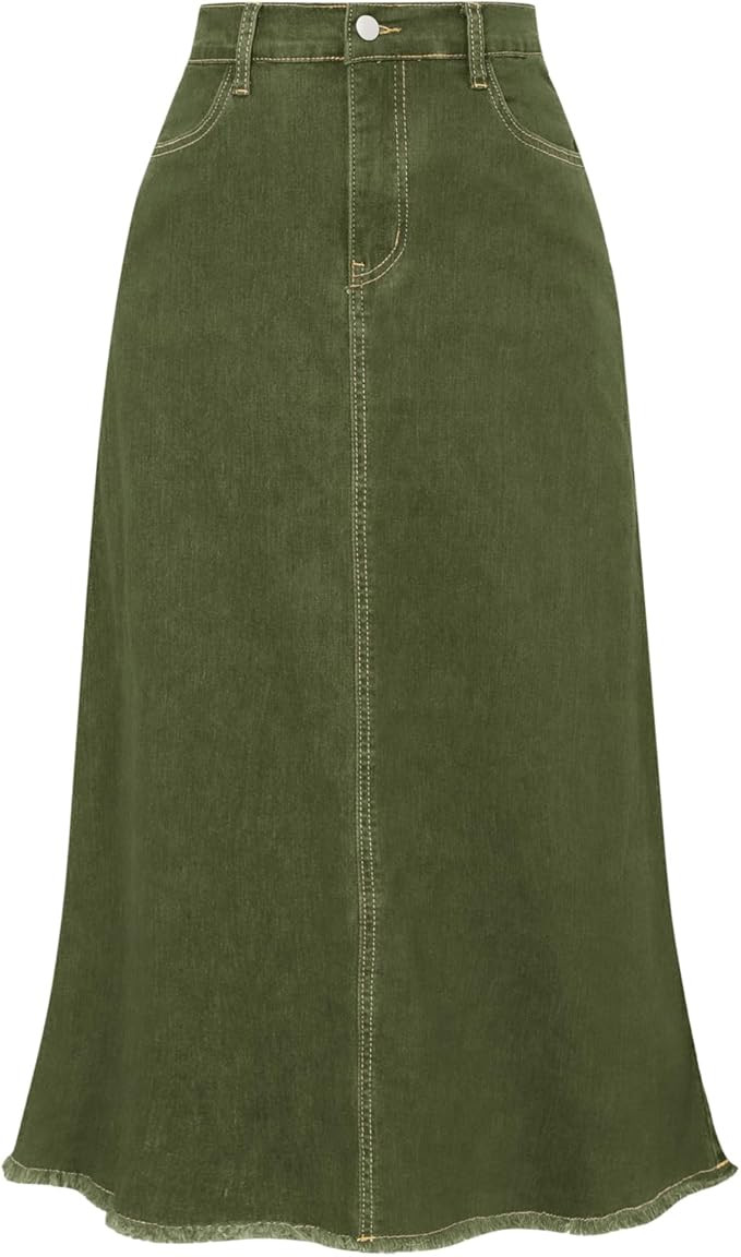 Belle Poque Long Frayed Skirt Jean Skirts for Women Denim | Denim Skirts,Jean Skirts,Elastic High... | Amazon (US)
