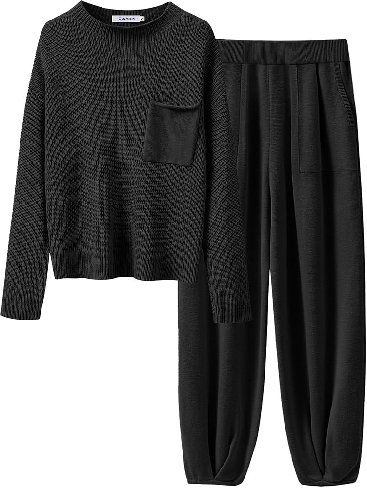 ANRABESS Women's Two Piece Outfits Long Sleeve Knit Top Fall Sweater Set Oversized Pants Tracksui... | Amazon (US)