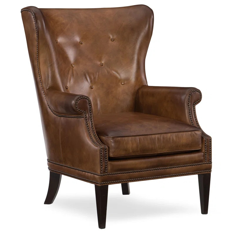 Melany 30'' Wide Genuine Leather Top Grain Leather Wingback Chair | Wayfair North America