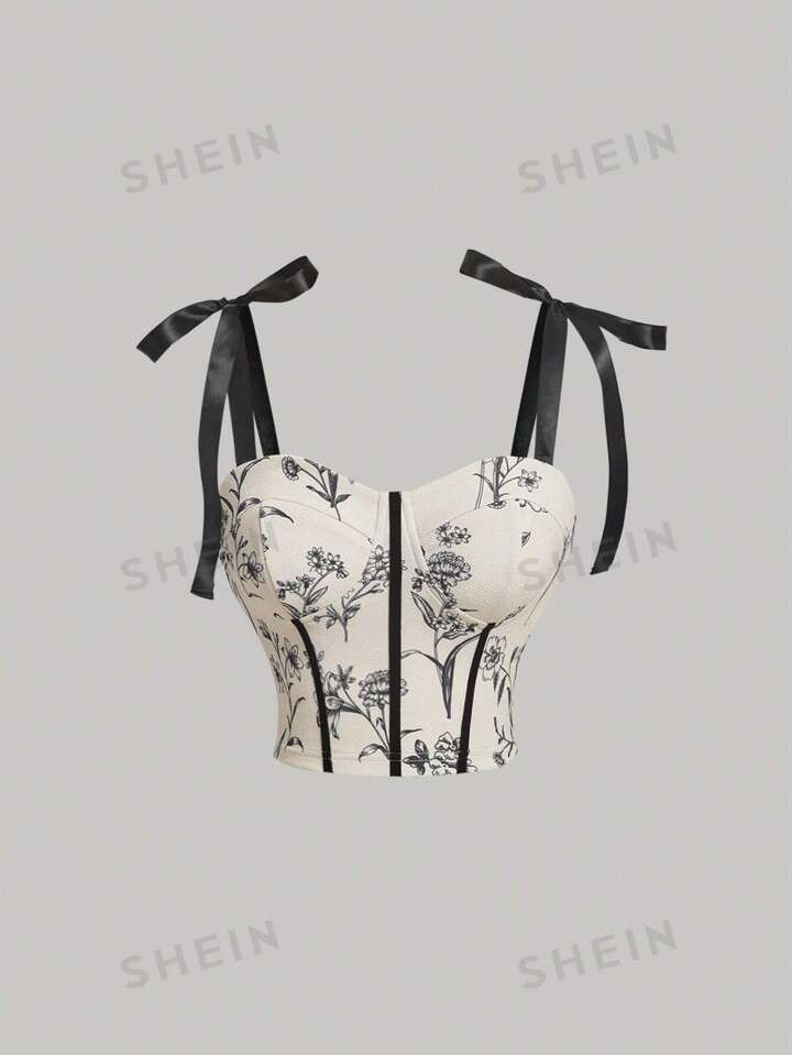 SHEIN MOD Floral Print Tie Shoulder Corset Structure Cami Top | SHEIN