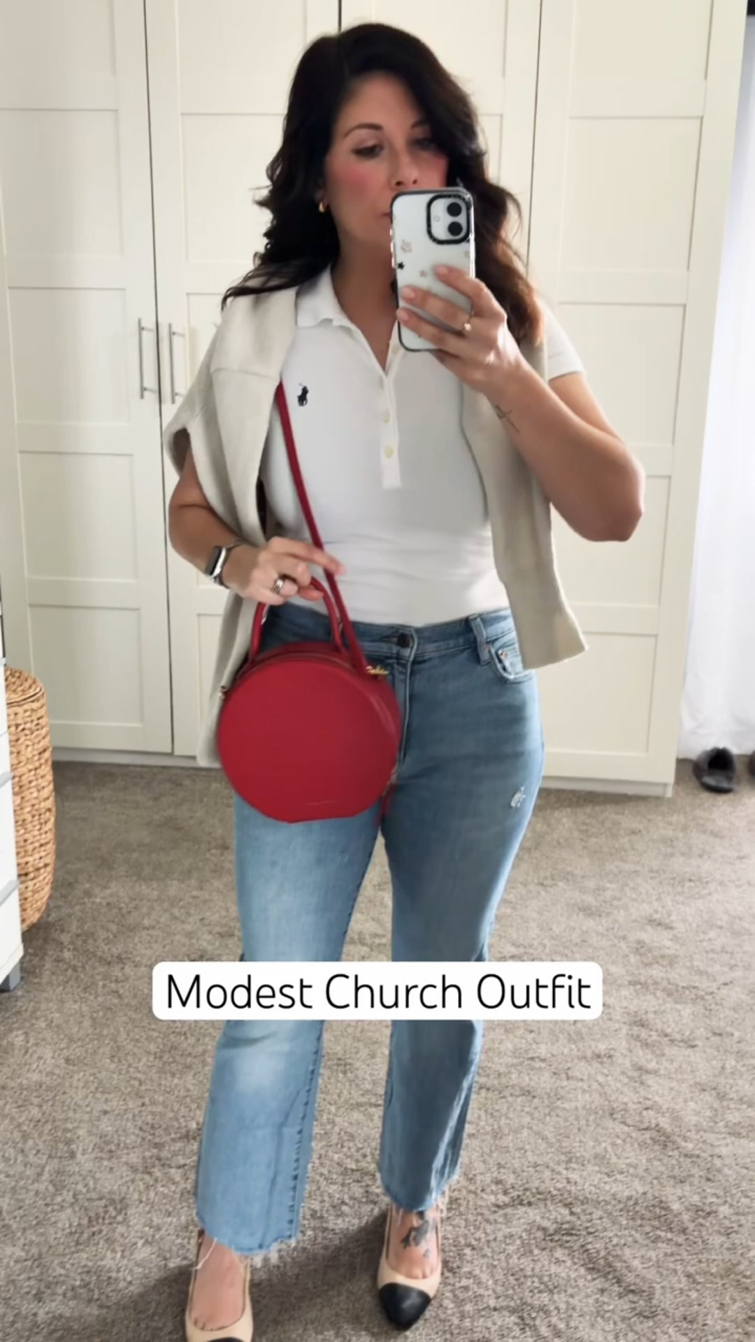 Modest church outfit with jeans and a white polo ❤️

#LTKPetite #LTKootd