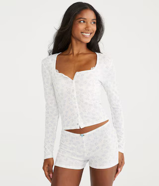 Long Sleeve Printed Sleep Top | Aeropostale