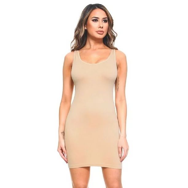 Women Sexy Solid Slim Cami Scoop Sleeveless Neck Tank Dress - Stone - Walmart.com | Walmart (US)