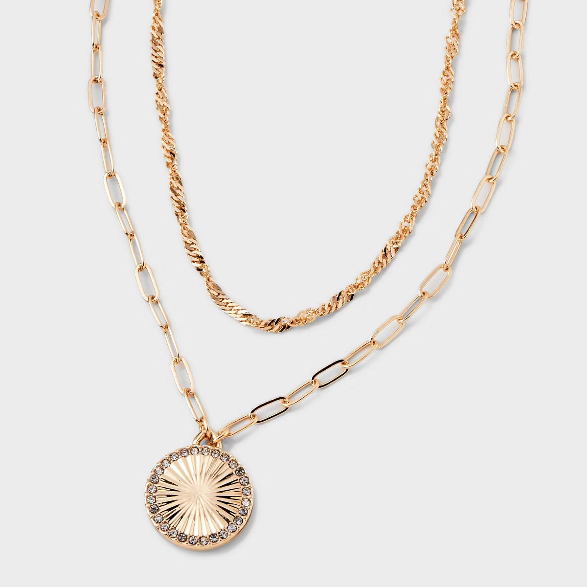 Gold 2 Row Pave Disk Necklace - A New Day™ Gold | Target