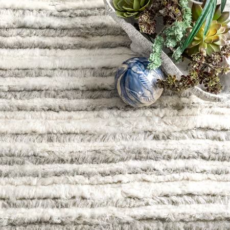 Gray Fred Striped Shag  Area Rug | Rugs USA