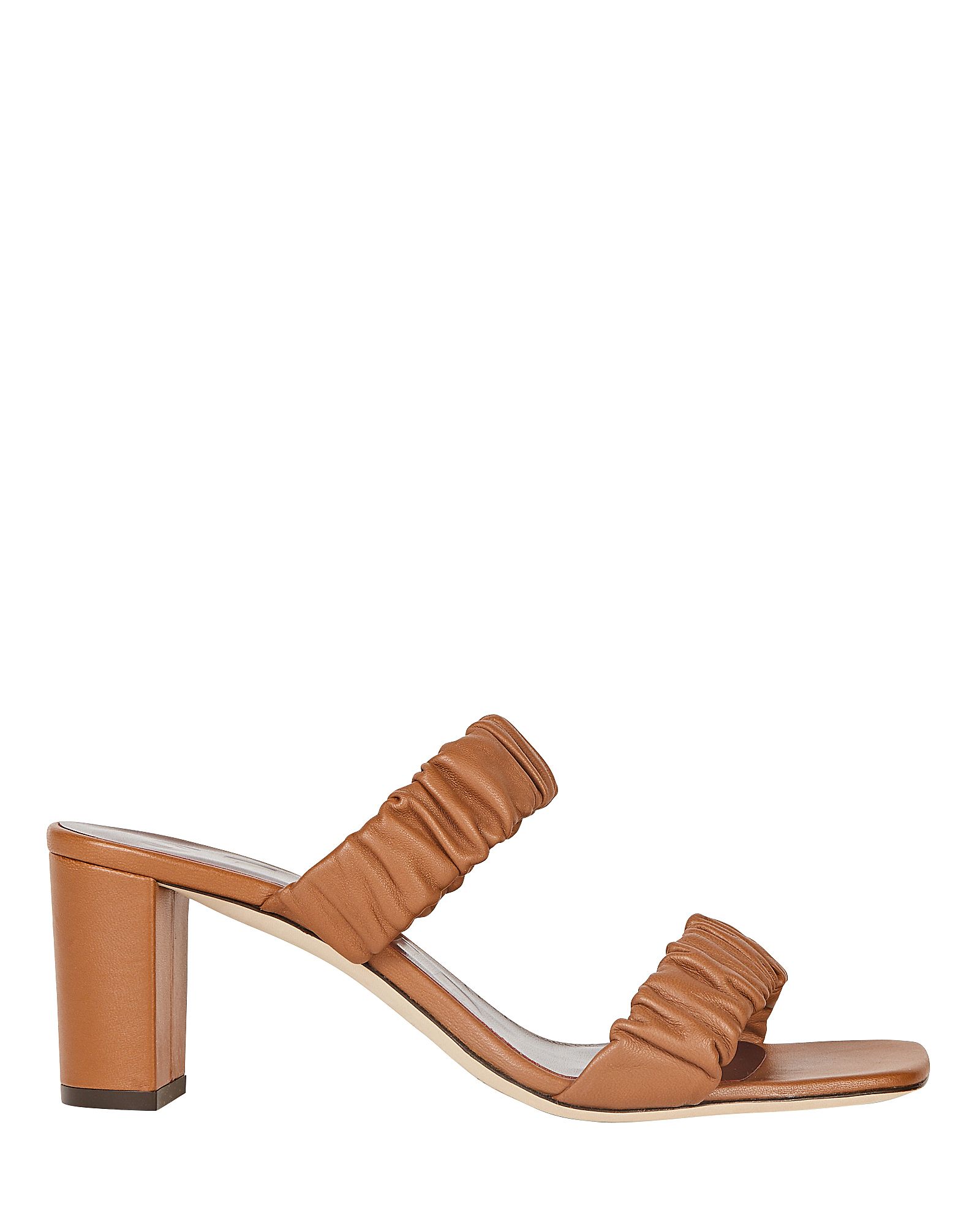 STAUD Frankie Leather Slide Sandals, Brown 38.5 | INTERMIX