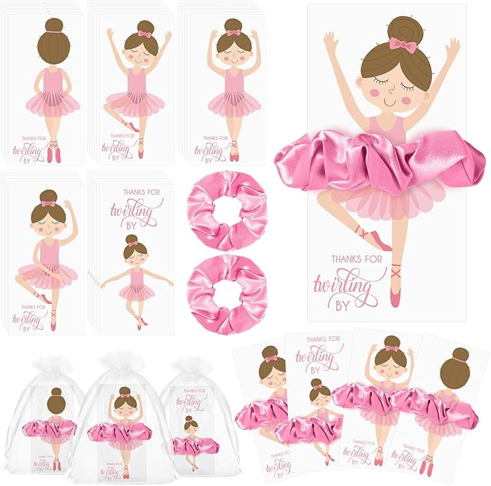 Yinkin 30 Sets Ballerina Party Favors for Girls Hair Scrunchies with Thanks Twirling Cards for Va... | Amazon (US)
