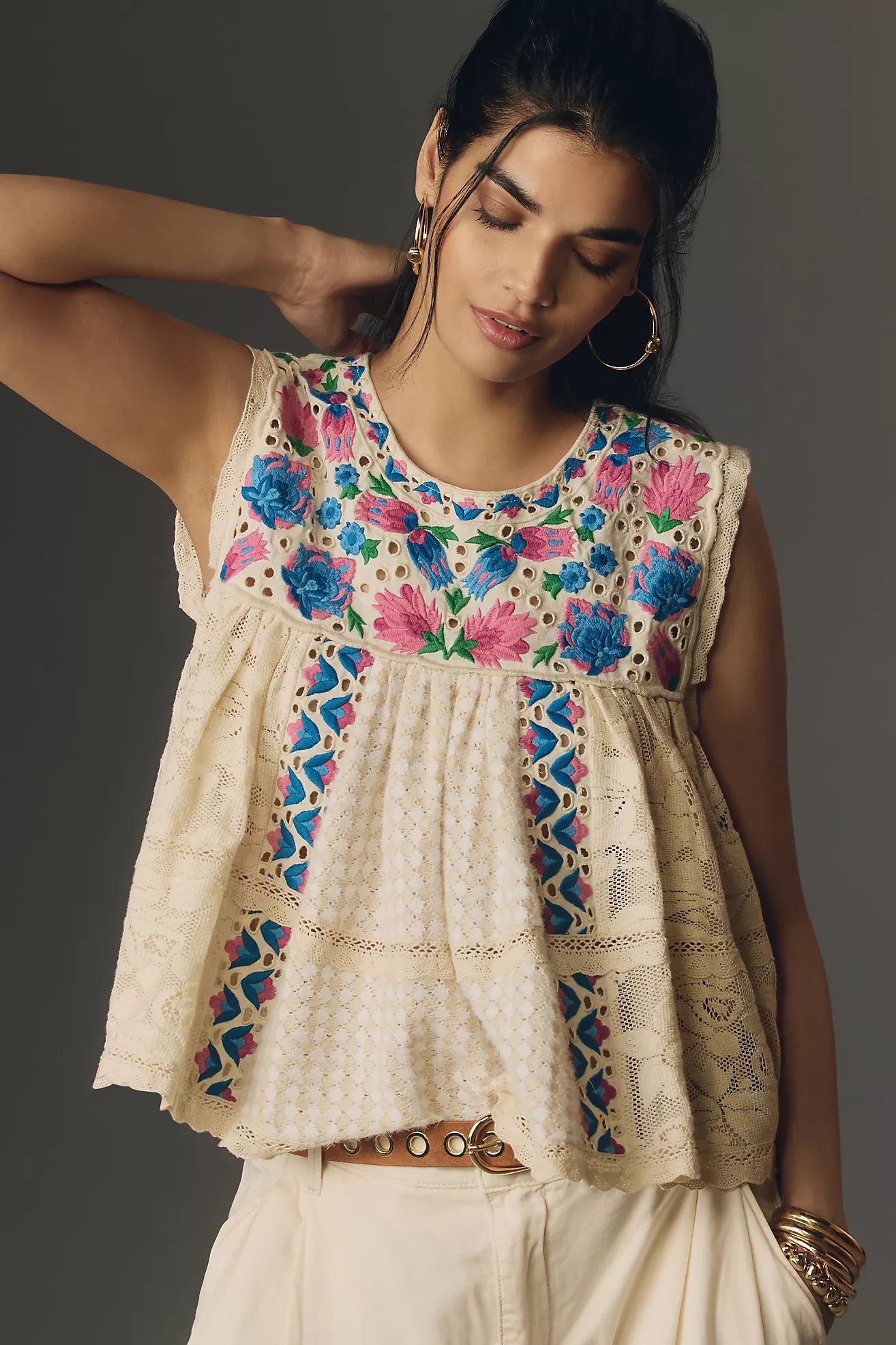 Let Me Be Sleeveless Embroidered Babydoll Blouse | Anthropologie (US)