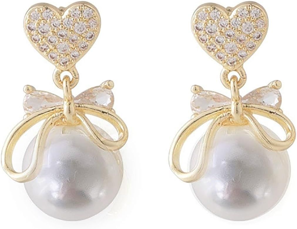 Pearl Bow Earrings Dainty Bow Earrings Rhinestone Bow Stud Earrings Pearl Statement Earrings for ... | Amazon (US)