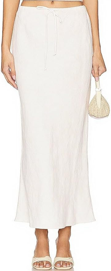 Linen Maxi Skirts with Lining Drawstring Flowy Flared Long Skirts for Women | Amazon (US)