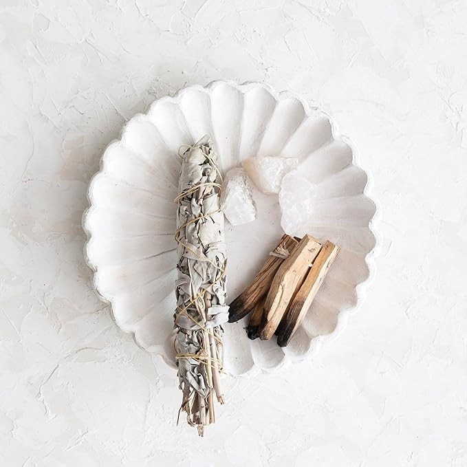 Creative Co-Op Decorative Wood Scalloped Edge, White Wash Dish | Amazon (US)