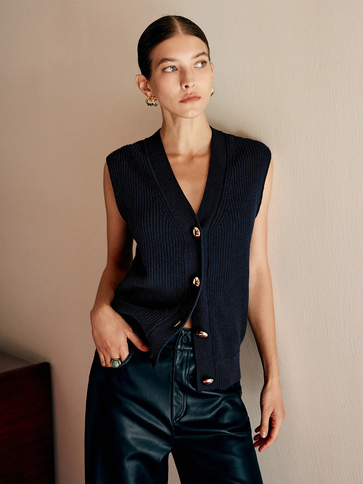 Cotton Blends Ribbed Sweater Vest | Commense