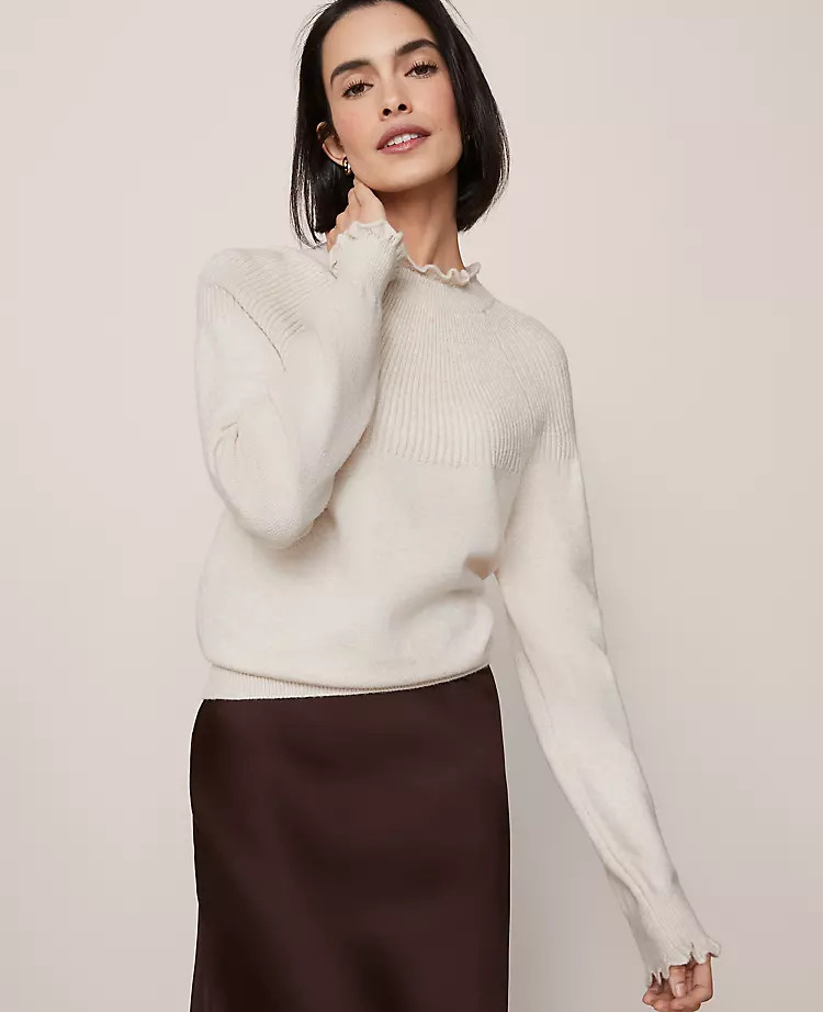 Ruffle Trimmed Mock Neck Sweater | Ann Taylor